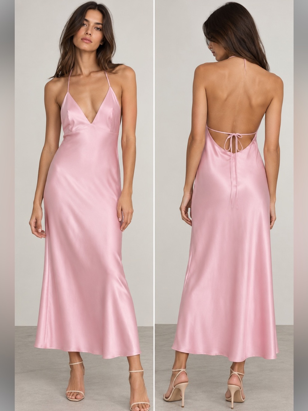 Zara NWT pink satin effect midi dress 4772/218